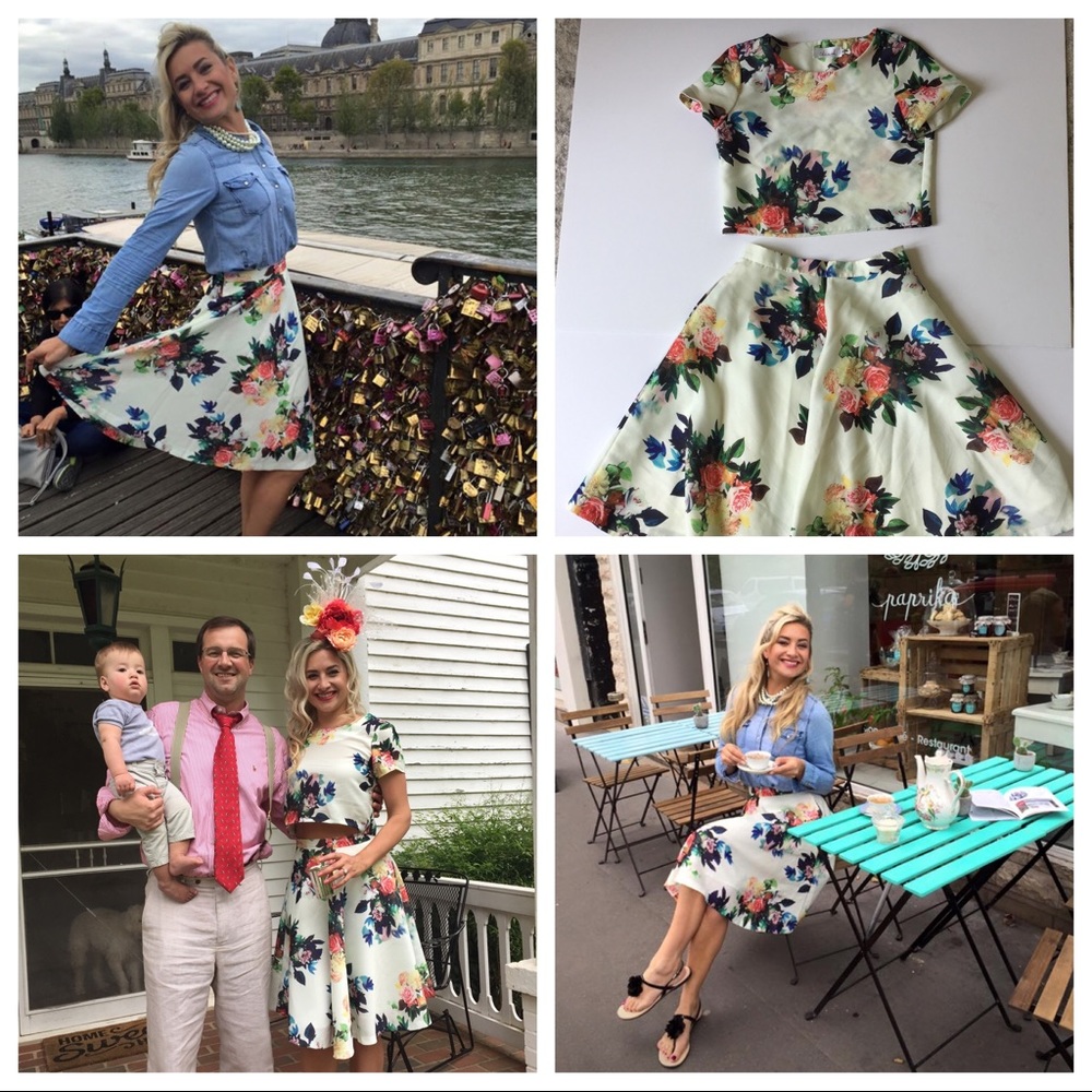 ❤️SOLD❤️Floral 2 Piece Outfit Twirl Skirt Crop - Picture 1 of 8